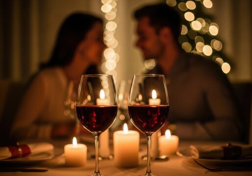 Romantic candlelit dinner with wine for a couple