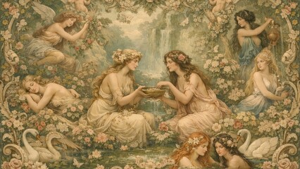 Obraz premium Ethereal goddesses in serene nature.