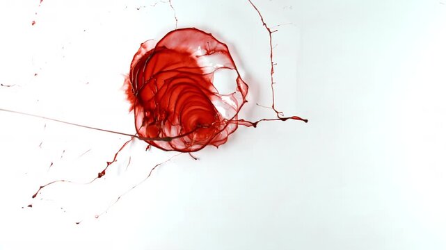 Super Slow Motion Shot of Blood Splatter Isolated on White Background at 1000fps.