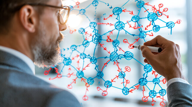 Professional planning CRM implementation with marker on glass surface