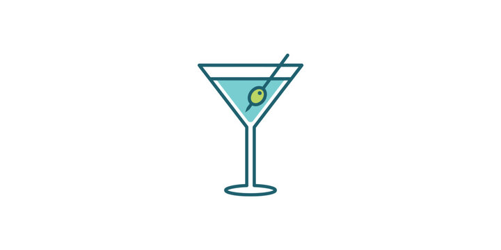 Minimalist vector icon of a martini cocktail glass with an olive.