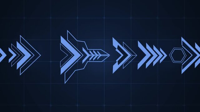 Abstract arrows moving across a dark digital grid background showing direction speed and progress animation