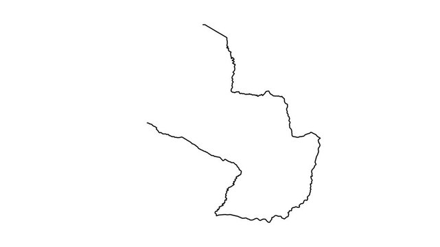 Paraguay map animation, country territory outline on white background motion graphics.