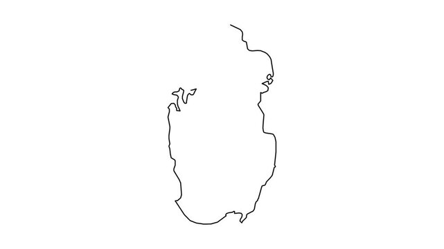 Qatar map animated outline self drawing on white background, country boundary animation.