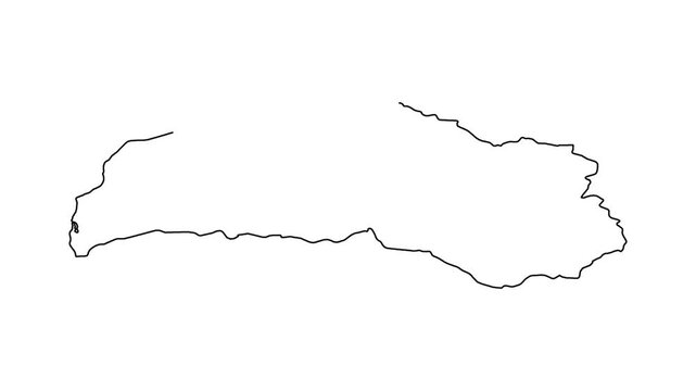 Outline of latvia drawing on white background, forming map of country, motion graphic.