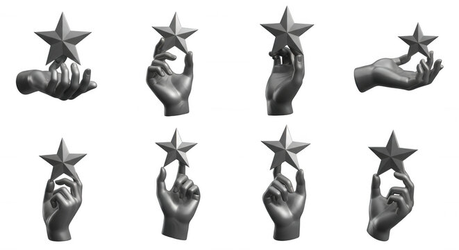 gray hands holding a star award on a plain white background symbolizing achievement and success potential for awards ceremonies