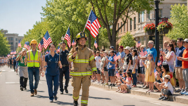 Community workers marching in a Labor Day parade