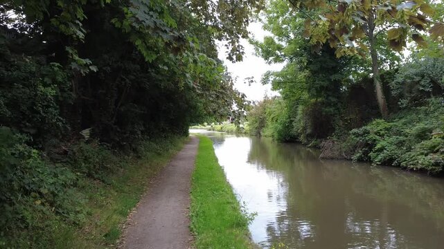 Nuneaton Canal Waterway Aerial Footage, UK