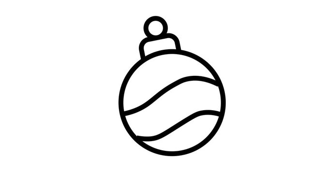 A minimalist black line art icon of a round Christmas bauble ornament featuring two wavy lines across its center, set against a plain white background.