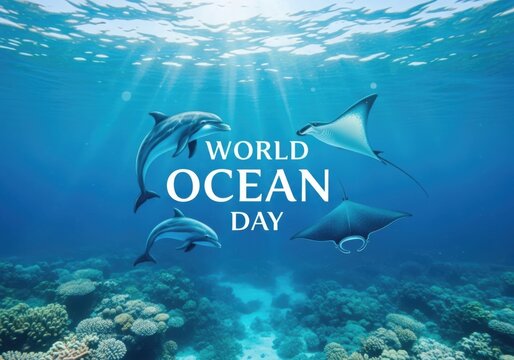 World ocean day celebration with marine life