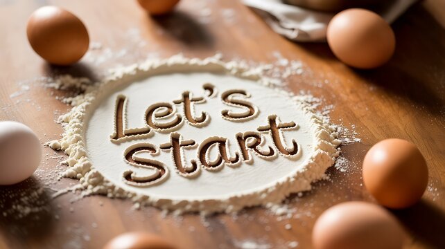 Let's start motivation concept with flour typography for baking and cooking preparation