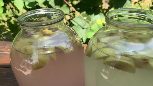 Freshly prepared bread and apple kvass . High quality 4k footage