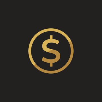 Golden dollar coin icon vector illustration for banking and finance business logo