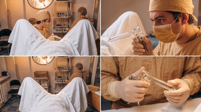 Close up of a proctological examination in a clinical setting, medical specialist performing a diagnostic procedure