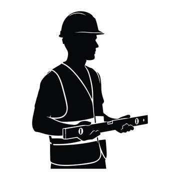 Worker using laser measuring device outdoors