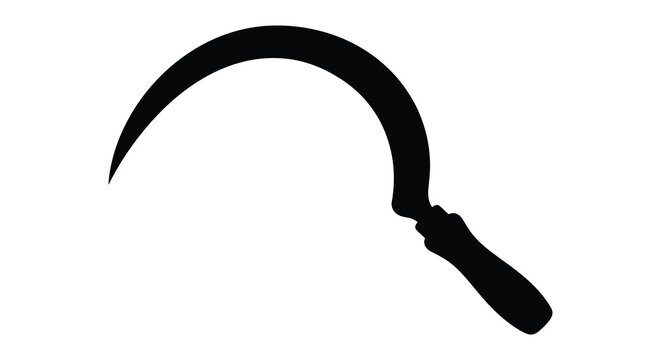 Hand held sickle tool black silhouette against a white background