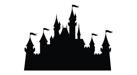 Castle Silhouette With Flags Against A White Background Silhouette © Santa