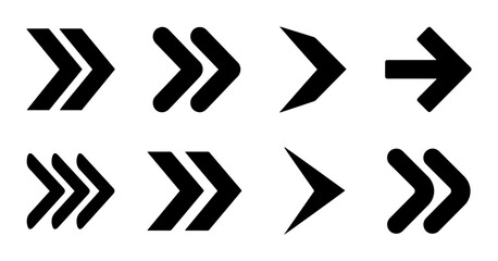 70 Set of 8 Black Arrow Icons, Vector Graphics for Navigation and Directional Cues, Modern UI Elements 100 © Sahenshah