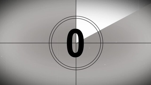 countdown movie from 5 to 0 number old film timer count in grey retro style vintage video timer, best suitable for your cinema, movie or footage