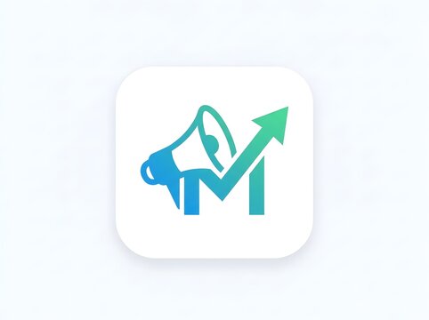 Marketing icon with upward trend flat design on white background.
