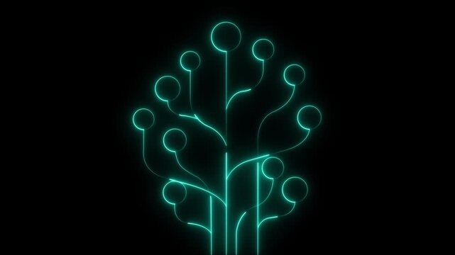 Glowing Neon Digital Technology Circuit Network Tree Animation Loop