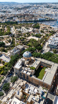 Aerial Drone View of Sarria Church in Floriana, Malta