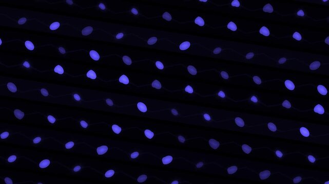 Blue teardrop shapes appear scattered across dark diagonal stripes in a minimalist abstract composition.