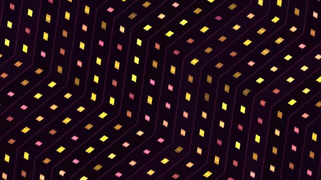 Abstract geometric pattern with glowing diamond shapes on a dark background.