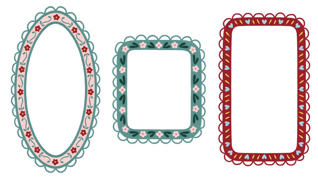 Decorative floral frames with lace edges. Isolated vintage border set for creative design.