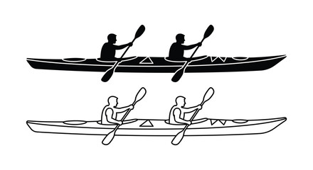 Two Kayaks With Paddlers Black And White Silhouette © Santa