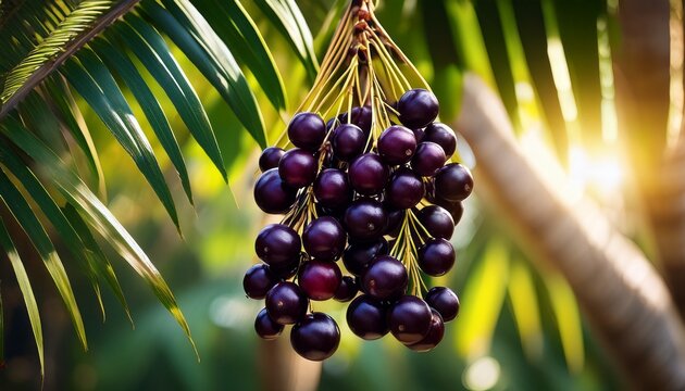 close up of ripe acai berries hanging from a palm tree acai berries fruit antioxidants organic superfood healthy tropical