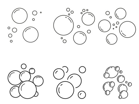 Soap Bubbles Outline Icons Set, Water Bubble Line Art Vector Illustration Isolated on White Background