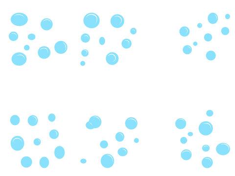 Light blue water bubbles vector set, floating soap bubble clusters on white background, underwater oxygen fizzy drops for aquatic design
