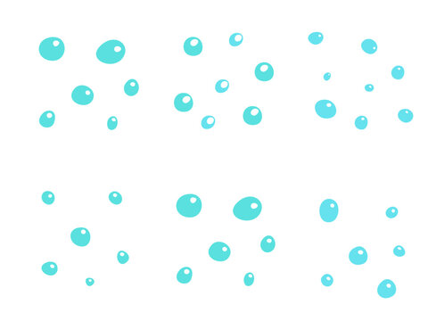 Set of Light Blue Water Droplets and Bubbles Isolated on White Background