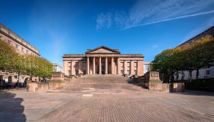 Obraz premium historic classical picton lecture hall architecture with grand stone stairs and columns in liverpool uk city center plaza