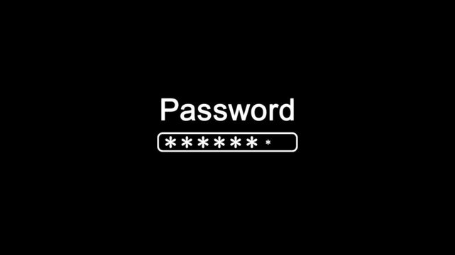 Illuminated password login screen with checkmark verification on background. white color password login concept animation on black background.