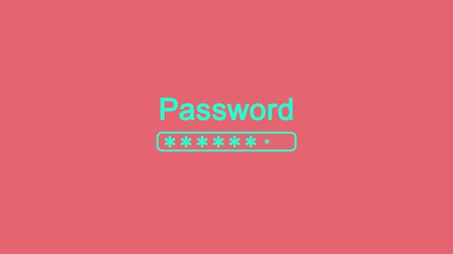 Illuminated password login screen with checkmark verification on background. green color password login concept animation on red background.