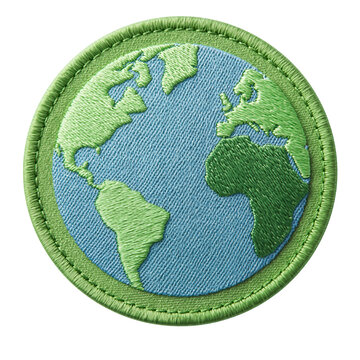 Embroidered patch world globe earth map green blue