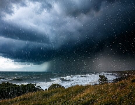 storm with heavy rain and strong winds for dramatic weather scenes