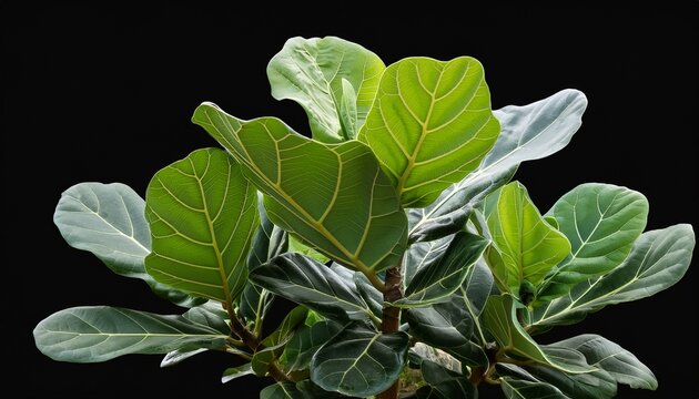 fiddle leaf fig tree with large green leaves on black background plant isolated on white background transparent