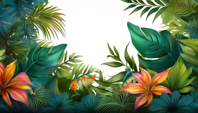 tropical foliage plant bush nature frame layout of fish backgrountransparent