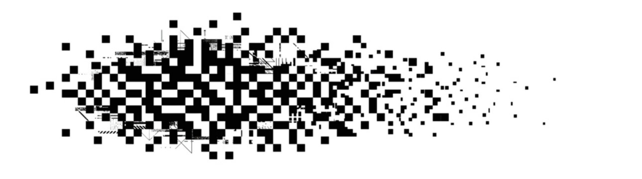 Abstract pixel art dissolving into dots on white background