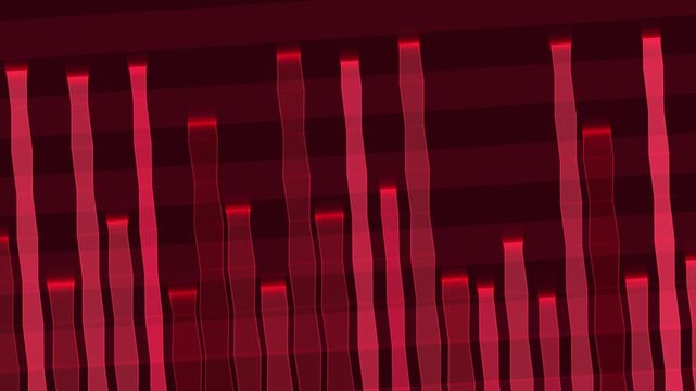 Vertical red bars rise and fall against a dark background in this abstract motion graphic.