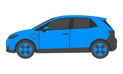 Fototapeta premium Side view of a compact electric car in vibrant blue and dark gray with flat minimal design modern transportation concept