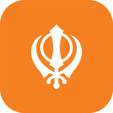 Khanda sikhism symbol of sikh faith religious icon on orange background vector illustration.
