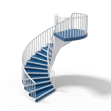 Modern Spiral Metal Staircase Architecture Isolated on White Background