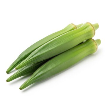 Fresh Green Okra Pods Organic Vegetable Isolated on White Background
