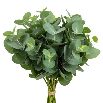 Fresh Eucalyptus Leaves Bundle Natural Green Foliage Isolated on White Background
