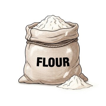 Flour Sack Bag with Wheat Powder Baking Ingredient Illustration