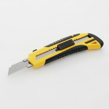 Yellow Utility Knife Cutter with Retractable Blade Isolated
